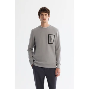 Avva Erkek Gri Bisiklet Yaka Pamuklu Baskılı Elastan Regular Fit Sweatshirt A42Y1240