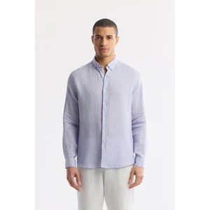 Avva Erkek Lila Düğmeli Yaka %100 Keten Comfort Fit Gömlek B002191