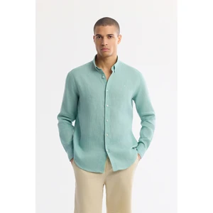 Avva Erkek Mint Yeşil Düğmeli Yaka %100 Keten Comfort Fit Gömlek B002191