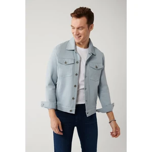 Avva Erkek Mavi Klasik Yaka Süet Dokulu Mevsimlik Comfort Fit Mont A41Y6011