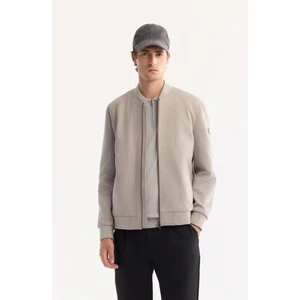 Avva Erkek Açık Gri Bomber Yaka Süet Dokulu Mevsimlik Comfort Fit Mont B006045