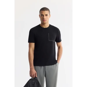 Avva Erkek Siyah Bisiklet Yaka Baskılı Bi-Stretch İnterlok Regular Fit T-Shirt A51Y1135