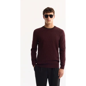 Avva Erkek Bordo Bisiklet Yaka %100 Akrilik Dokulu Triko Regular Fit Kazak E005088