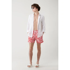 Avva Erkek Kırmızı Hızlı Kuruyan Baskılı Relaxed Fit Relaxed Fit Deniz Şortu A41Y3813