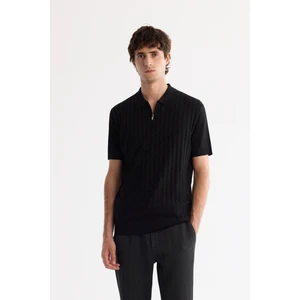 Avva Erkek Siyah Polo Yaka Fermuarlı Rayon Triko Regular Fit T-Shirt A42Y5128