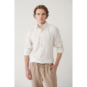 Avva Erkek Bej Alttan Britli Yaka Desenli %100 Keten Regular Fit Gömlek A41Y2120