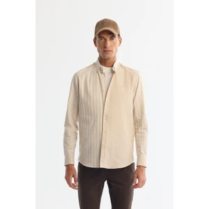 Avva Erkek Bej Düğmeli Yaka %100 Pamuk Çizgili Regular Fit Gömlek A42Y2044