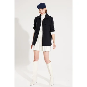 Erkek Lacivert Klasik Yaka Diyagonel Çift Cep Kapaklı Örme Gömlek Ceket A32Y2092