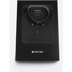 Avva Erkek Siyah Düğmeli Yaka Hediye Kutulu %100 Pamuk Basic Regular Fit Gömlek B002034