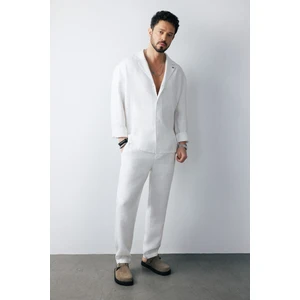 Avva Erkek Beyaz Beli Lastikli %100 Keten Relaxed Fit Pantolon B003032