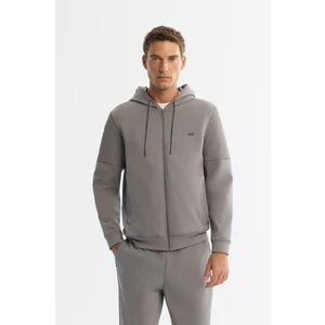 Avva Erkek Gri Kapüşonlu Pamuklu Fermuarlı Elastan Regular Fit Sweatshirt A42Y1264