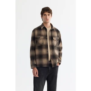 Avva Erkek Kahve Klasik Yaka Ekoseli Yün Karışımlı Comfort Fit Gömlek Ceket A42Y2116