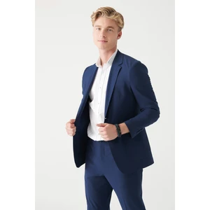 Erkek Lacivert Gofre Dokulu Astarsız Çıft Yırtmaçlı Ceket A31Y4012