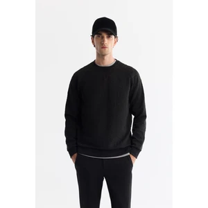 Erkek Siyah Bisiklet Yaka Baskılı Elastan Regular Fit Sweatshirt A42Y1335