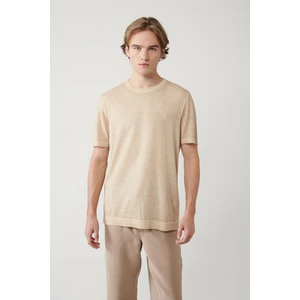 Avva Erkek Bej Bisiklet Yaka Triko Regular Fit T-Shirt  A41Y5074