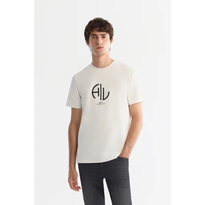 Avva Erkek Ekru Bisiklet Yaka Elastan İnterlok Regular Fit T-Shirt A42Y1001