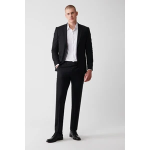 Avva Erkek Siyah Kırlangıç Yaka Çift Yırtmaçlı Yün Karışımlı Comfort Slim Fit Takım Elbise B007701