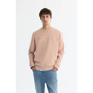 Avva Erkek Pembe Bisiklet Yaka Pamuklu Baskılı Elastan Regular Fit Sweatshirt A42Y1221