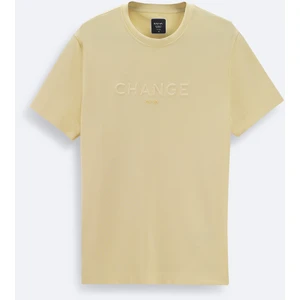 Erkek Sarı Soft Touch Bisiklet Yaka Baskılı T-Shirt A41Y1333