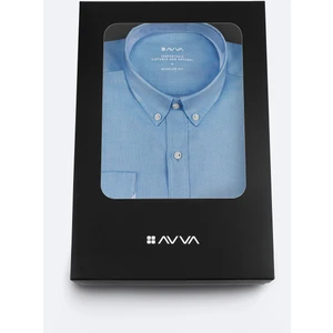 Avva Erkek Mavi Düğmeli Yaka Hediye Kutulu %100 Pamuk Basic Regular Fit Gömlek B002034