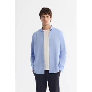 Erkek Mavi Düğmeli Yaka %100 Pamuk Basic Regular Fit Gömlek B002034