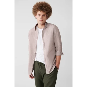 Erkek Kahve Seersucker Çizgili Gömlek A31Y2084