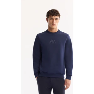 Avva Erkek Lacivert Bisiklet Yaka Pamuklu Şardonlu Baskılı Regular Fit Sweatshirt A52Y1327