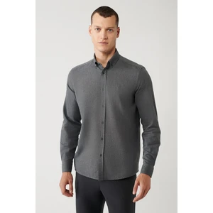 Avva Erkek Antrasit Düğmeli Yaka %100 Pamuk Regular Fit Gömlek B002033