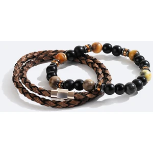 Erkek Vizon Deri Ceyt ve Hematit Taşlı Bileklik A42Y9613