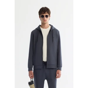 Avva Erkek Antrasit Kapüşonlu İnterlok Kumaş Fermuarlı Basic Regular Fit Sweatshirt B001102