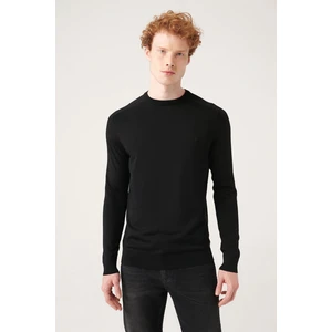 Erkek Siyah Bisiklet Yaka Jakarlı Rayon Kazak A31Y5004