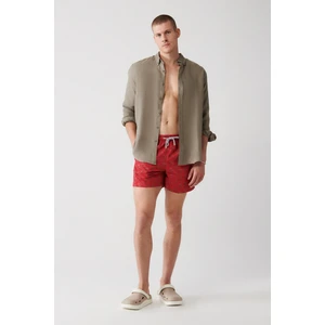 Erkek Kırmızı Küçük Ahtapot Baskılı Deniz Şortu A31Y3815