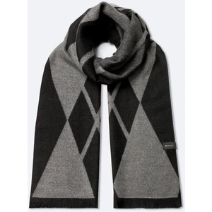 Erkek Gri-siyah Viskon Karışımlı Püsküllü Desenli Şal A42y9406