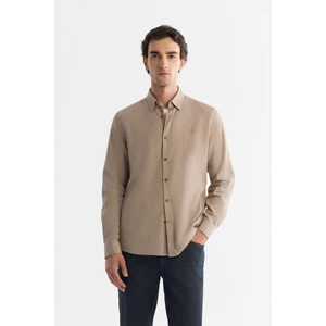 Avva Erkek Bej Düğmeli Yaka %100 Pamuk Desenli Slim Fit Gömlek A42Y2049