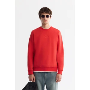 Avva Erkek Kırmızı Bisiklet Yaka Pamuklu Şardonlu Baskılı Regular Fit Sweatshirt B001033