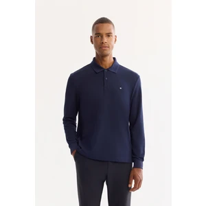 Avva Erkek Lacivert Polo Yaka Pamuklu Basic Slim Fit Sweatshirt B001080