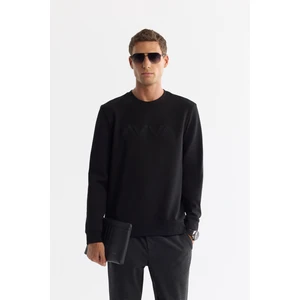 Avva Erkek Siyah Bisiklet Yaka Pamuklu Baskılı Elastan Regular Fit Sweatshirt A42Y1227