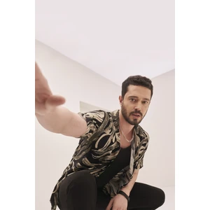 Erkek Siyah Viskon Küba Yaka Leopar Desenli Kısa Kol Gömlek A31Y2195