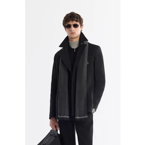 Avva Erkek Siyah Kruvaze Kapama Yandan Cepli Yün Karışımlı Astarlı Kaşe Comfort Fit Kaban A42Y6065