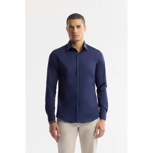 Avva Erkek Lacivert Klasik Yaka %100 Pamuk Saten Kolay Ütülenen Slim Fit Gömlek B002006