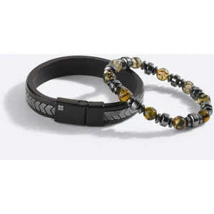 Erkek Antrasit Deri Hematit Taşlı 2'li Bileklik A42y9606