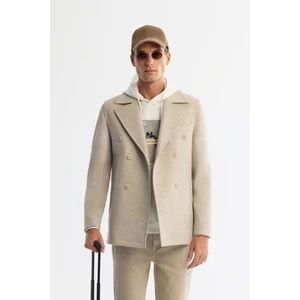 Avva Erkek Bej Kruvaze Kapama Yandan Cepli Yün Karışımlı Astarlı Kaşe Comfort Fit Kaban A42Y6065