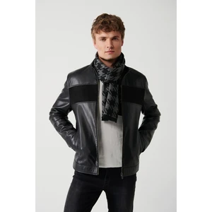 Erkek Siyah Dik Yaka Önü Parçalı Süet-Deri Mont A32Y6037