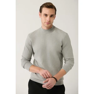 Erkek Gri Bisiklet Yaka Desenli Kazak A32Y5166