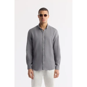 Avva Erkek Antrasit Düğmeli Yaka %100 Keten Comfort Fit Gömlek B002191