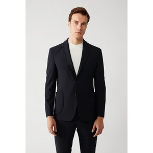 Erkek Lacivert Mono Yaka Çift Yırtmaçlı Takma Cepli Su İtici Kumaşlı Astarsız Ceket A32Y4012