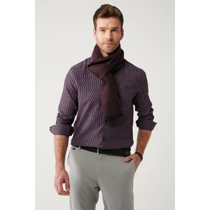 Erkek Bordo Düğmeli Yaka Desenli Esnek Pamuklu Slim Fit Gömlek A32Y2145