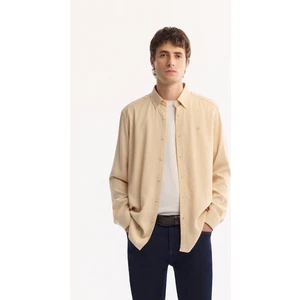 Avva Erkek Vizon Düğmeli Yaka Keten Karışımlı Slim Fit Gömlek B002001