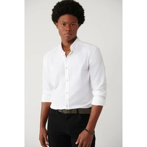 Avva Erkek Beyaz Düğmeli Yaka Pamuklu Regular Fit Gömlek A41Y2004