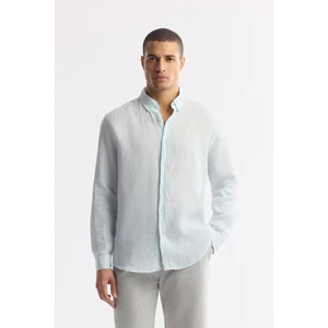 Avva Erkek Açık Mavi Düğmeli Yaka %100 Keten Comfort Fit Gömlek B002191